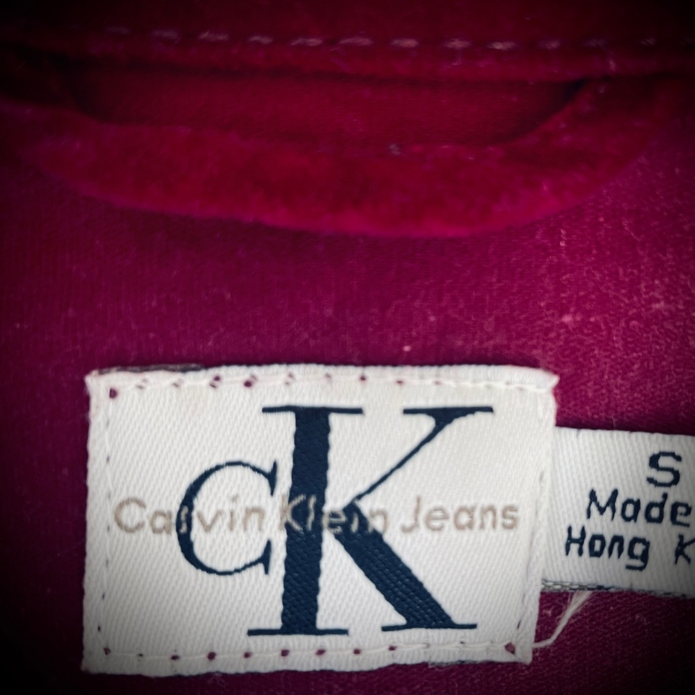 CK CALVIN KLEIN JEANS 90's RED VELVETEEN CROPPED TRUCKER JACKET |  SUPER RARE - Picture 9 of 14